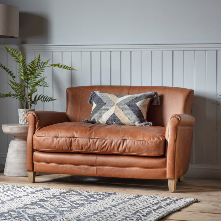 Small 2 seater brown deals leather sofa